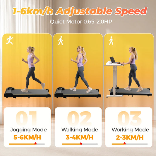 Formill FT31 gåbånd med 12 % stigning, 6 km/t gåbånd til under skrivebordet til hjemmekontoret, smart app-styring og fjernbetjening, LED-display, pladsbesparende
