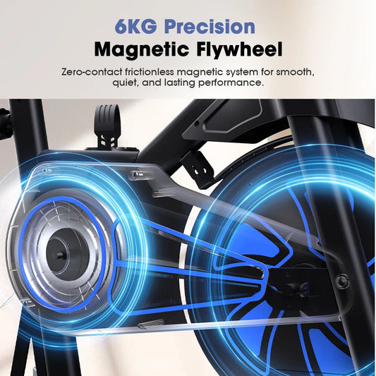 Formill QK116C Indendørs Magnetisk Motionscykel - Hviskende Stille 6KG Svinghjul, Modstandsniveauer, 100KG Kapacitet, LCD Skærm, Justerbart Styr & Sæde
