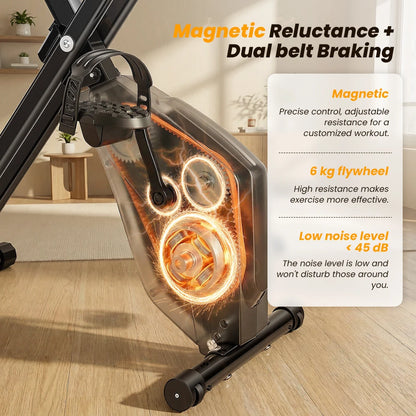 Formill YZJ508 magnetisk motionscykel - 6 kg svinghjul, 150 kg maks. belastning, dobbelt remtræk og bremsesystem, smart LCD, sammenfoldelig indendørs cykel til hjemmekontoret