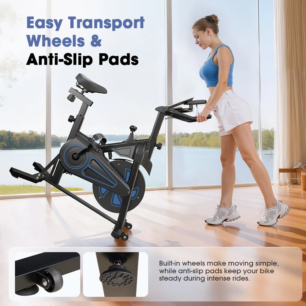 Formill QK116C Indendørs Magnetisk Motionscykel - Hviskende Stille 6KG Svinghjul, Modstandsniveauer, 100KG Kapacitet, LCD Skærm, Justerbart Styr & Sæde
