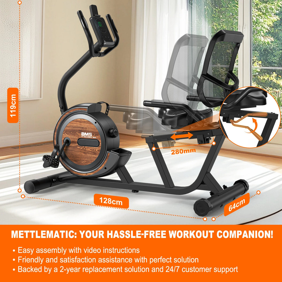 [EU Direkte] Bominfit BM5 Magnetisk Liggende Træningscykel - Ultra-Stille 4KG Svinghjul,Perfekt Gave til Ældre & Rehabilitering,16 Niveauer,150KG Kapacitet,App Tilslutning,Pulsmåler