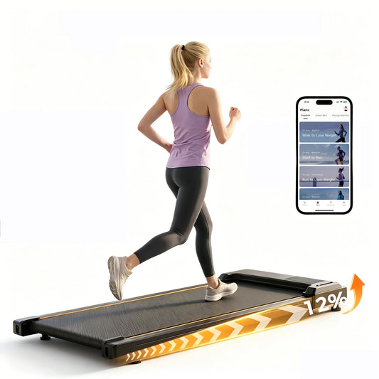 Formill FT31 gåbånd med 12 % stigning, 6 km/t gåbånd til under skrivebordet til hjemmekontoret, smart app-styring og fjernbetjening, LED-display, pladsbesparende