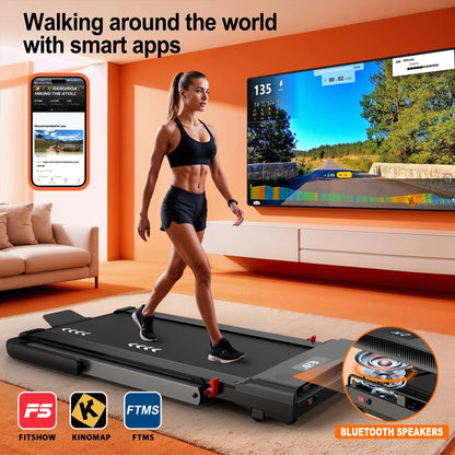 [EU Direkt] Bominfit FT50 4-i-1 Smart Gåpad med Dobbelt LED-display - Topfart 12 km/t,2,5 HK Stille Motor,Fjernbetjening & Appkontrol,120KG Kapacitet,12 Programmer til Hjemmekontor