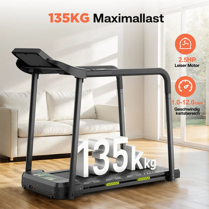 Bominfit Q23L Gangbånd til genoptræning af ældre med forbedret håndtag - Topfart 12 km/t, 2,5 HK støjsvag motor, LED-skærm med pulsmåling, sikkerhed til seniorgenoptræning og fitness