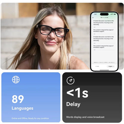 Smartbriller med visuel skærm,realtidsoversættelse,navigationsinformation, temmebetjening