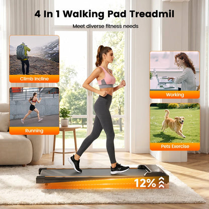 Formill FT33 Gåmåtte Under Bordet Løbebånd, 1-6 km/h Pladsbesparende Elektrisk Løbebånd med 12% Hældning, Vibrationsmassage Hjemmegym Fitnessudstyr, 120 kg Belastning
