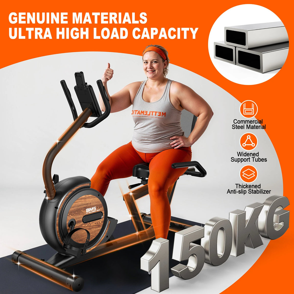 Bominfit BM5 Magnetisk Liggecykel - Ultrastille 4 kg svinghjul, perfekt gave til ældre & genoptræning, 16 niveauer, 150 kg kapacitet, app-forbindelse, pulsmåler