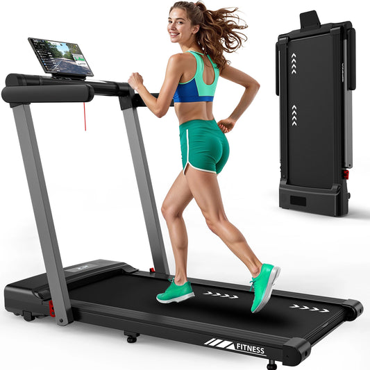 [EU Direkt] Bominfit FT50 4-i-1 Smart Gåbånd med dobbelt LED-display - Tophastighed 12 km/t, 2,5 HK støjsvag motor, fjernbetjening & app-kontrol, 120 kg kapacitet, 12 programmer til hjemmekontor