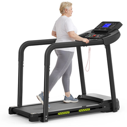 Bominfit Q23L Gangbånd til genoptræning af ældre med forbedret håndtag - Topfart 12 km/t, 2,5 HK støjsvag motor, LED-skærm med pulsmåling, sikkerhed til seniorgenoptræning og fitness