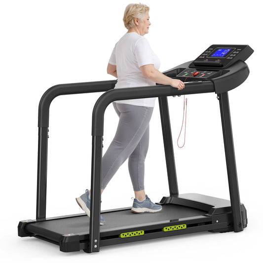 Bominfit Q23L Gangbånd til genoptræning af ældre med forbedret håndtag - Topfart 12 km/t, 2,5 HK støjsvag motor, LED-skærm med pulsmåling, sikkerhed til seniorgenoptræning og fitness