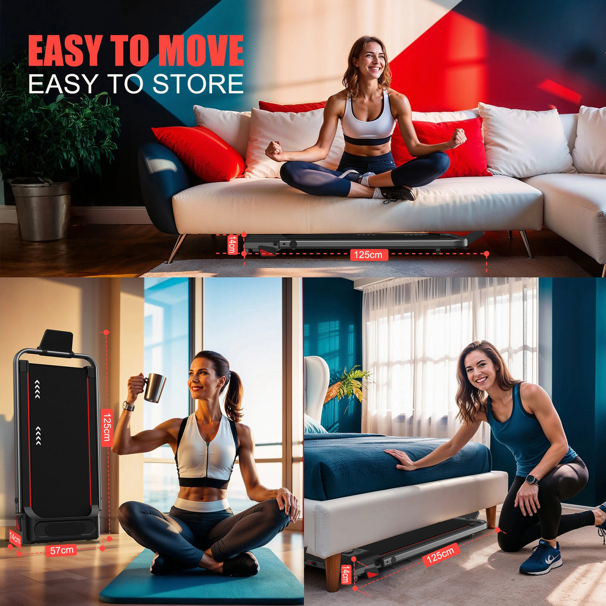 [EU Direct] Bominfit P100 Pro 2 i 1 Foldbar Tredemaskine med 4% hældning, Topfart 10 km/t, Klar LED-display med fjernbetjening, Pladsbesparende til hjemmekontor