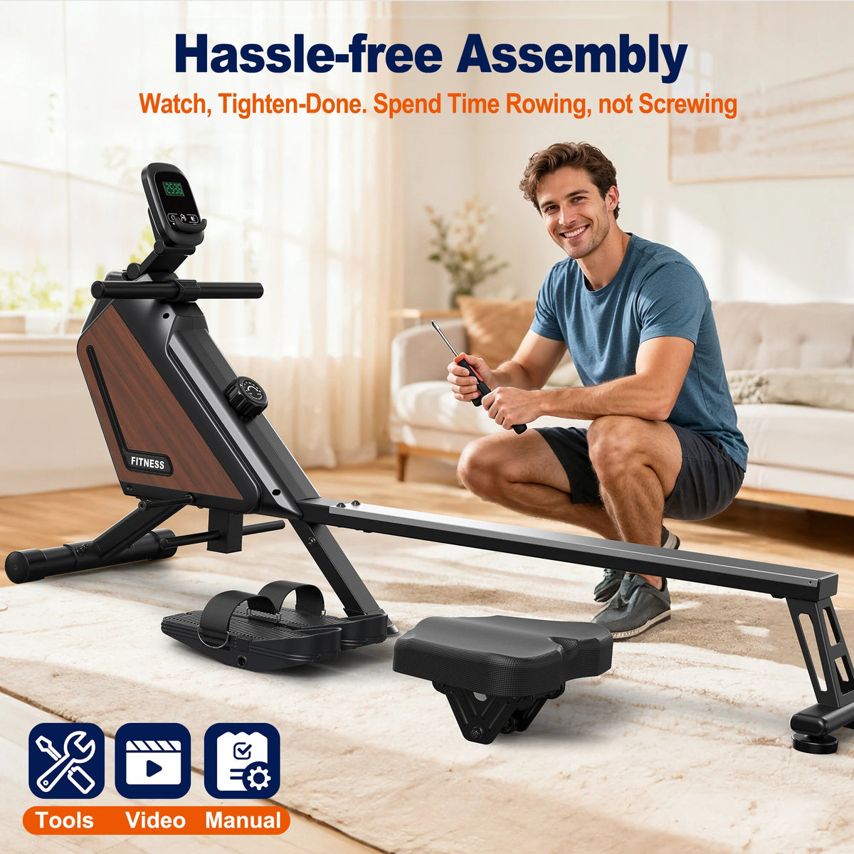 [EU Direkte] Bominfit MC-R200 Magnetisk Roddemaskine - Ultra-stille Svinghjul, 16 Niveauer, Ergonomisk Sæde, 160KG Kapacitet & APP-tilslutning, Pladsbesparende til Hjemmet