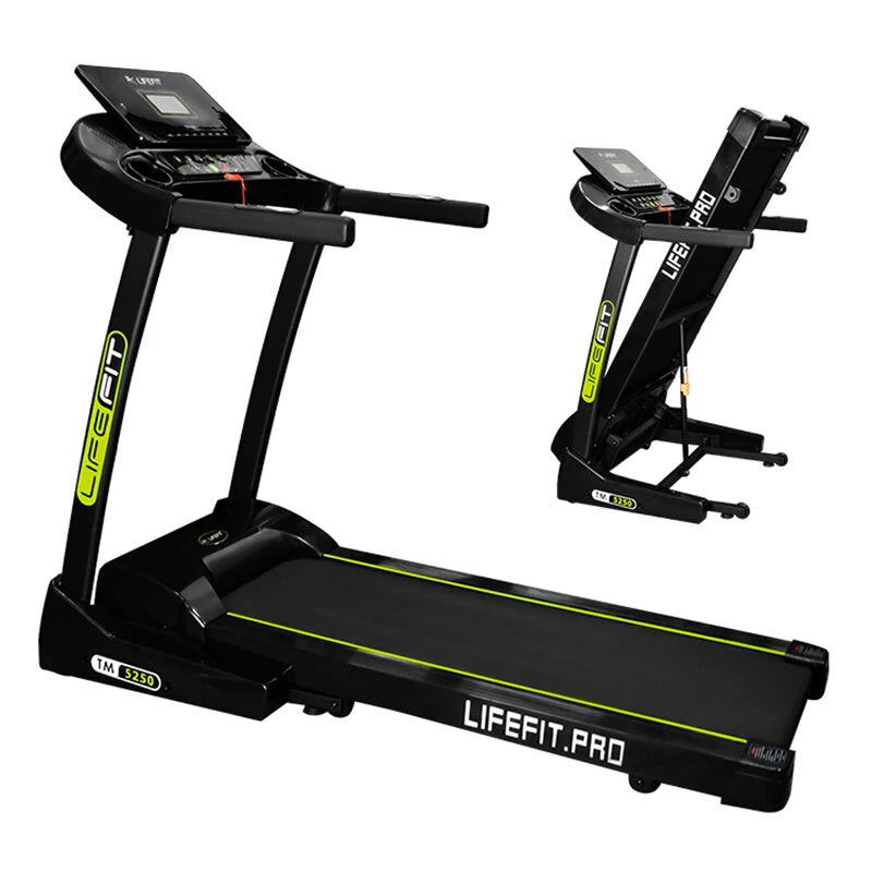 LIFEFIT TM5250 Professionelt foldbart løbebånd, 3HK motor, 17 km/t maksimal hastighed, 120 kg vægtkapacitet, Bluetooth, installationsfrit med LED Smart Display til hjemmetræning