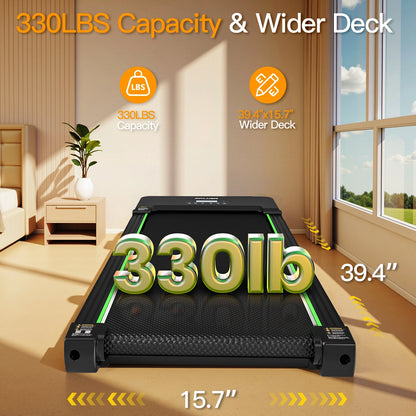 Akluer TW140L gåbånd til under skrivebordet med 12 % automatisk stigning, elektrisk løbebånd med 9 stigningsniveauer, 2,5 HK støjsvag motor, 6 km/t, 150 kg kapacitet, smart-app og Bluetooth-højttaler, bærbar flad løbemaskine med fjernbetjening