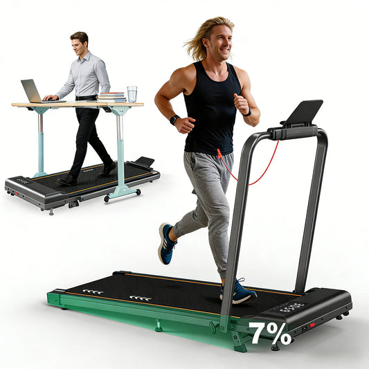 Bominfit TW2 Professionelt Stødabsorberende Løbebånd med 7% Stigning - Topfart 12 km/t, 120 kg Belastning, 7-lags Knæbeskyttelse, Foldbart til Hjem og Kontor