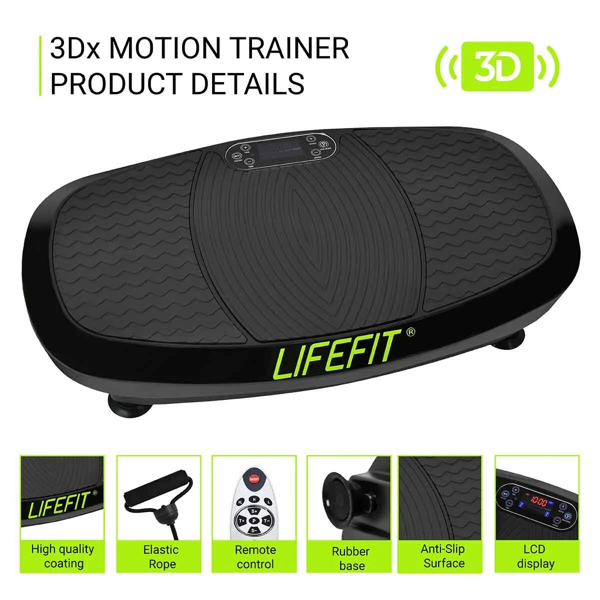 [EU DIREKTE] LIFEFIT F-DESK-03-01 Vibrationsplade Træningsmaskine med Loop Modstandsremme Hjemmetræningsudstyr til Muskelmassage Formning Lav Støj Vibrations Fitness