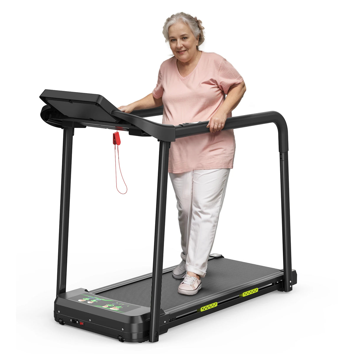 [EU Direct] Bominfit Q23L Ældre Rehabilitering Gangepad Løbebånd med Forbedret Håndtag - Topfart 12 km/t,2,5HK Stille Motor,LED Skærm med Puls,Sikkerhed for Seniorer Genoptræning Fitness