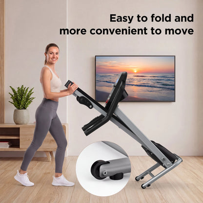 [EU Direct] Bominfit JK106N 2-i-1 Foldbar Løbebånd med 5% Fedtforbrændings Inklination, 12 km/h Under-Desk Gåmåtte med Hjertefrekvens og Bluetooth-højttaler, Smart App-kontrol, Maks belastning 130 kg til Hjemmekontor