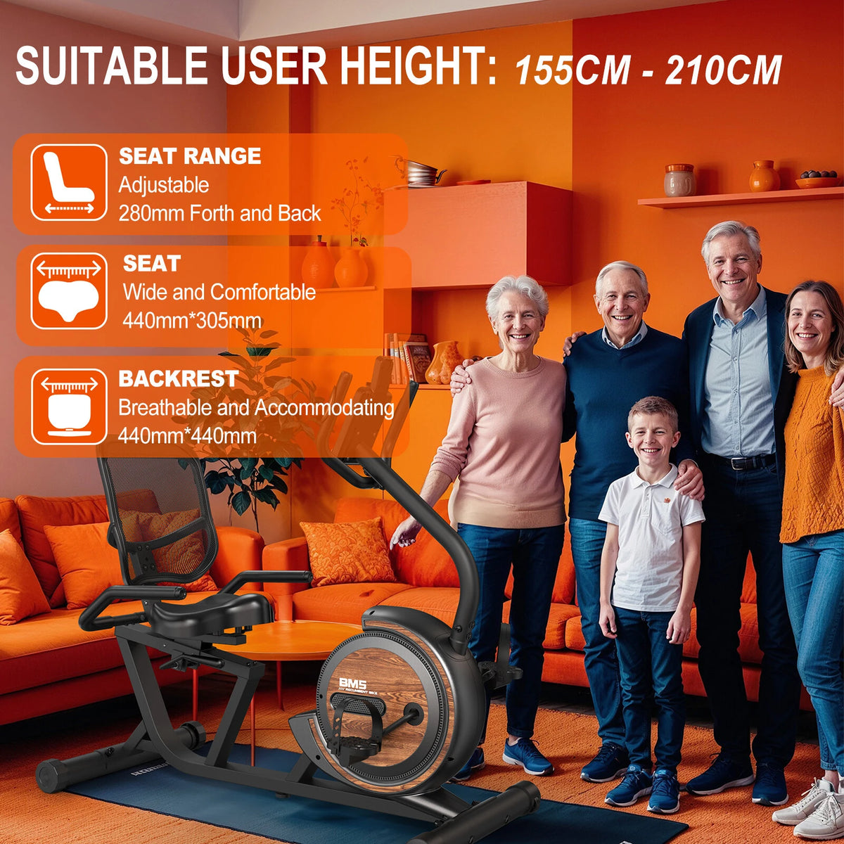 Bominfit BM5 Magnetisk Liggecykel - Ultrastille 4 kg svinghjul, perfekt gave til ældre & genoptræning, 16 niveauer, 150 kg kapacitet, app-forbindelse, pulsmåler