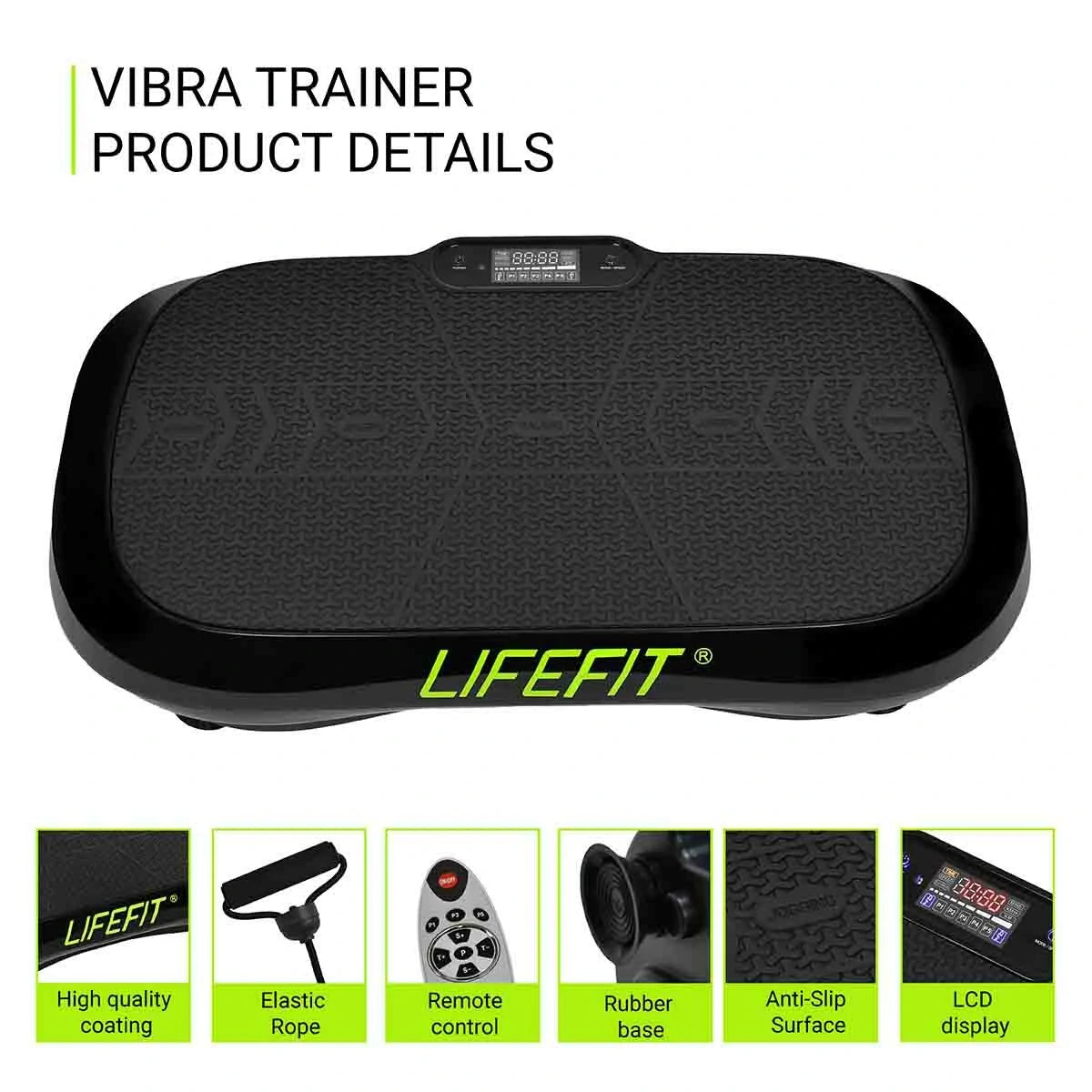[EU DIREKT] LIFEFIT F-DESK-01-01 Vibrationsplade Træningsmaskine med Ringe Modstandsbånd Kroppetræning Vibrationsfitnessplatform Hjemme Træningsudstyr til Muskelformning
