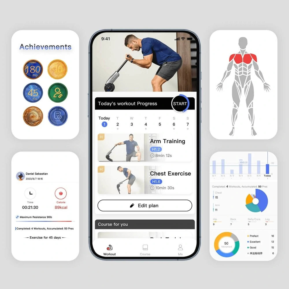 [EU Direkte] HALYTUS Hookee Plus Alt-i-en Smart Fitnessudstyr 5-100 lbs Modstand 20 Niveaus Justerbar Modstand App Træningsguide til Mave Hoftet Ben til Hjemmegymtræning med 1 Års Gratis Kurser