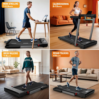 [EU Direkt] Bominfit FT50 4-i-1 Smart Gåpad med Dobbelt LED-display - Topfart 12 km/t,2,5 HK Stille Motor,Fjernbetjening & Appkontrol,120KG Kapacitet,12 Programmer til Hjemmekontor