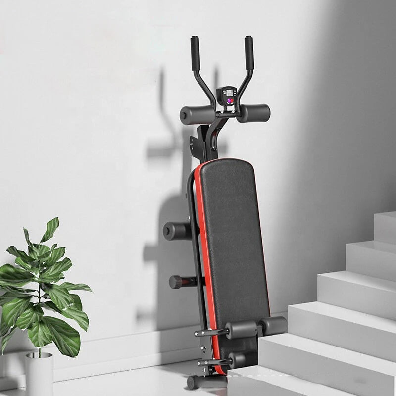 [EU Direct] Bominfit Ab Crunch-maske Foldbar Sidelæg Bughård Træningsbænk 3 Tilt-niveauer Justerbar Abs-træner Kerne-maskine med modstandsbånd og digital LCD-skærm til hjemmegym