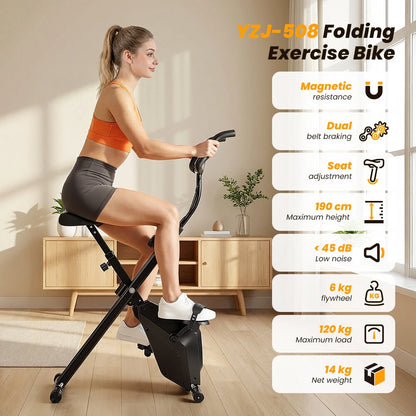Formill YZJ508 magnetisk motionscykel - 6 kg svinghjul, 150 kg maks. belastning, dobbelt remtræk og bremsesystem, smart LCD, sammenfoldelig indendørs cykel til hjemmekontoret