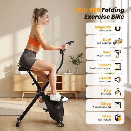 Formill YZJ508 magnetisk motionscykel - 6 kg svinghjul, 150 kg maks. belastning, dobbelt remtræk og bremsesystem, smart LCD, sammenfoldelig indendørs cykel til hjemmekontoret
