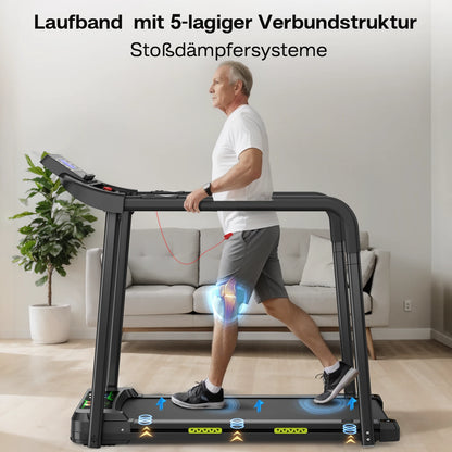 Bominfit Q23L Gangbånd til genoptræning af ældre med forbedret håndtag - Topfart 12 km/t, 2,5 HK støjsvag motor, LED-skærm med pulsmåling, sikkerhed til seniorgenoptræning og fitness
