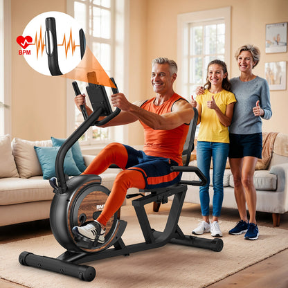 Bominfit BM5 Magnetisk Liggecykel - Ultrastille 4 kg svinghjul, perfekt gave til ældre & genoptræning, 16 niveauer, 150 kg kapacitet, app-forbindelse, pulsmåler