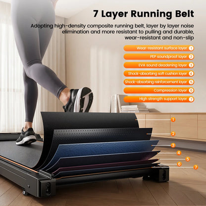 Formill FT33 Gåmåtte Under Bordet Løbebånd, 1-6 km/h Pladsbesparende Elektrisk Løbebånd med 12% Hældning, Vibrationsmassage Hjemmegym Fitnessudstyr, 120 kg Belastning