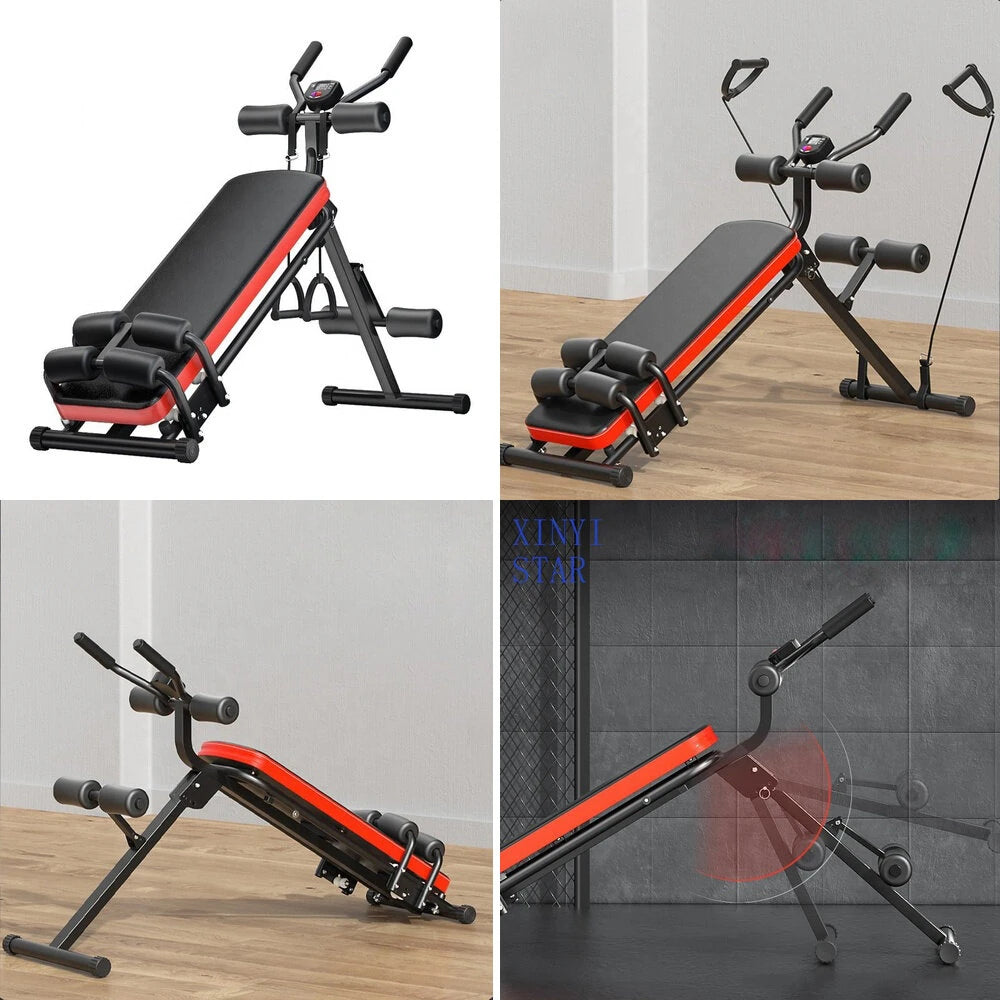 [EU Direct] Bominfit Ab Crunch-maske Foldbar Sidelæg Bughård Træningsbænk 3 Tilt-niveauer Justerbar Abs-træner Kerne-maskine med modstandsbånd og digital LCD-skærm til hjemmegym