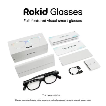 Rokid AI smartbriller med visuel skærm,realtidsoversættelse,navigationsinformation,indbyggede dobbelte stereo-højttalere,stemmebetjening,AR bærbare smarte audio-briller