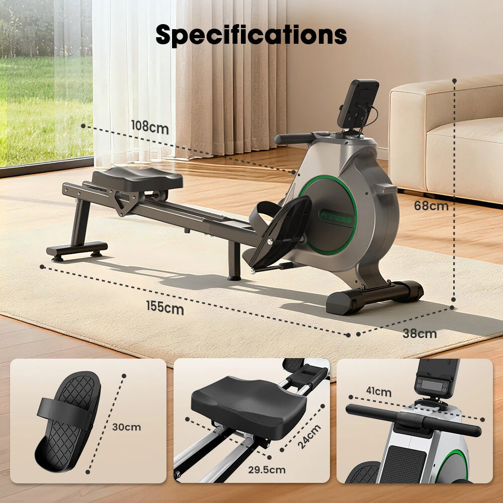 Formill QK-530 Magnetisk Romaskine - Ultra-støjsvagt svinghjul, APP-kompatibel, 16 modstandsniveauer med ergonomisk sæde, pladsbesparende og sammenklappelig til hjemmebrug