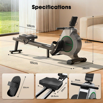Formill QK-530 Magnetisk Romaskine - Ultra-støjsvagt svinghjul, APP-kompatibel, 16 modstandsniveauer med ergonomisk sæde, pladsbesparende og sammenklappelig til hjemmebrug